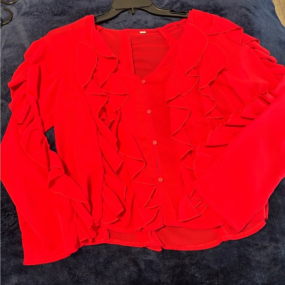 Red Ruffled Women's Top - Picture 2 of 4